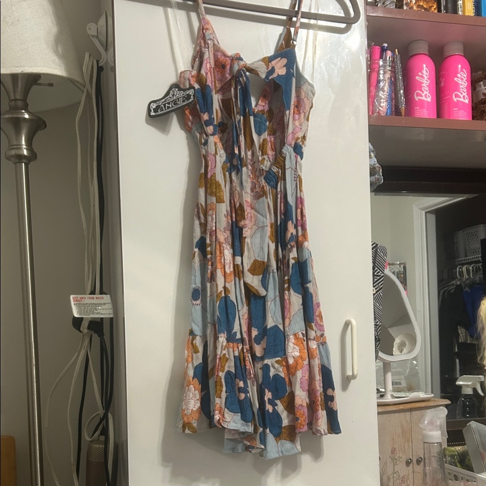 Angie Floral Mini Dress in Blue, Pink & Brown - Picture 3 of 4